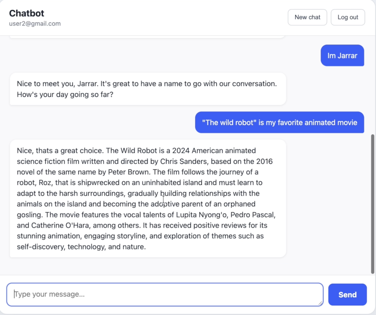 Screenshot of a memory chatbot interface